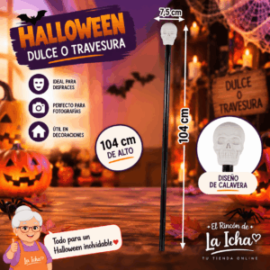 Bastón Halloween Decorativo con Calavera 104 x 7,5 cm Bastón Halloween decorativo con calavera de 104 x 7,5 cm para disfraces y ambientaciones de terror