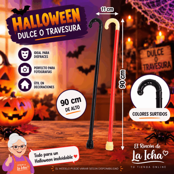 Bastón Halloween Decorativo 90 x 11 cm – Colores Surtidos Bastón Halloween decorativo de 90 x 11 cm en colores surtidos para disfraces y ambientaciones temáticas