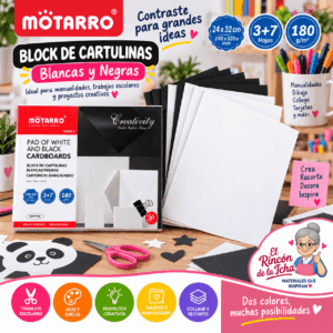 Block de Cartulinas Blancas y Negras Motarro 10 Hojas 24 x 32 cm 180 g/m² Block de cartulinas blancas y negras Motarro con 10 hojas de 24 x 32 cm y gramaje de 180 g/m²
