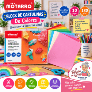 Block de Cartulinas de Colores Motarro 10 Hojas 24 x 32 cm 180 g/m² Block de cartulinas de colores Motarro con 10 hojas de 24 x 32 cm y gramaje de 180 g/m²