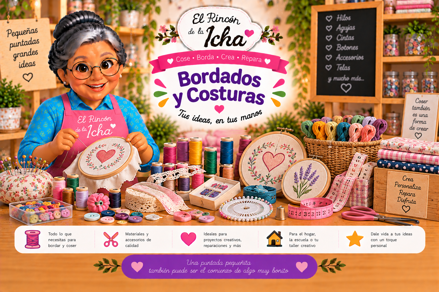 Bordados y Costuras | El Rincón de la Icha Materiales y accesorios para bordados, costuras, reparaciones y proyectos textiles
