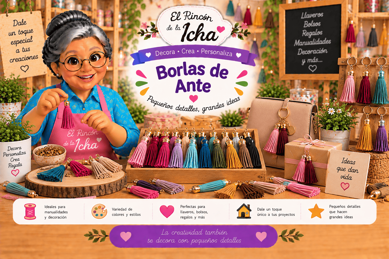 Borlas de Ante Decorativas | El Rincón de la Icha Borlas de ante de distintos colores para llaveros, bolsos, regalos, manualidades y decoración