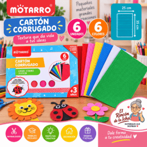 Cartón Corrugado Motarro 6 Hojas 6 Colores 25 x 35 cm Cartón corrugado Motarro de 6 hojas en 6 colores surtidos, tamaño 25 x 35 cm