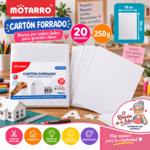 Cartón Forrado Blanco Motarro 250 g 20 Unidades 78 x 109 cm Cartón forrado blanco Motarro de 250 g, 20 unidades de 78 x 109 cm, blanco por ambos lados