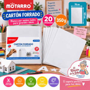 Cartón Forrado Blanco Motarro 350 g 20 Unidades 78 x 109 cm Cartón forrado blanco Motarro de 350 g, 20 unidades de 78 x 109 cm, blanco por ambos lados