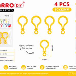 Set de 4 cierres plásticos amarillos de 50 x 32 mm para llaveros, colgantes, accesorios decorativos y manualidades DIY.