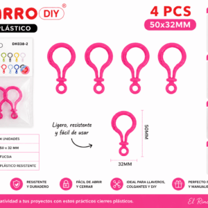 Cierres Plásticos Fucsia 50 x 32 mm para Llaveros y Manualidades Set de 4 cierres plásticos fucsia de 50 x 32 mm para llaveros, colgantes, accesorios decorativos y manualidades DIY.