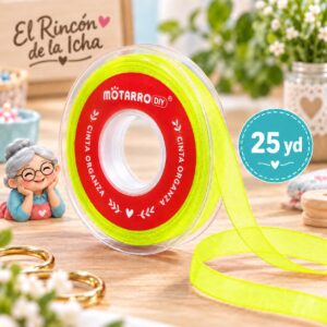 cinta-organza-amarilla-fluorescente-25yd Cinta Organza Amarilla Fluorescente 38 mm x 25 yd