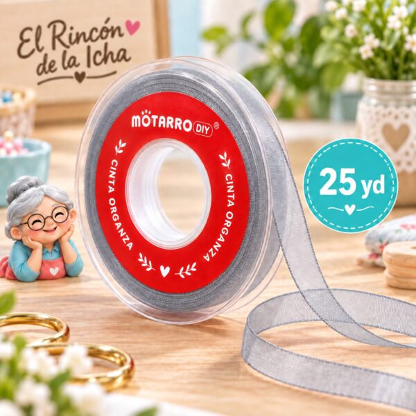 Cinta Organza Gris Plata 38 mm x 25 yd
