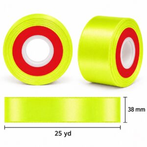 Cinta de Raso Amarillo Fluorescente 38 mm x 25 yd Cinta de raso amarillo fluorescente de 38 mm x 25 yd con medidas estilo El Rincón de la Icha