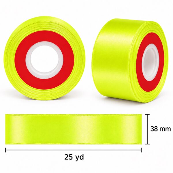 Cinta de Raso Amarillo Fluorescente 38 mm x 25 yd Cinta de raso amarillo fluorescente de 38 mm x 25 yd con medidas estilo El Rincón de la Icha
