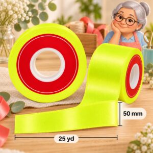 Cinta de Raso Amarillo Fluorescente 50 mm x 25 yd Cinta de raso amarilla fluorescente de 50 mm x 25 yd estilo El Rincón de la Icha