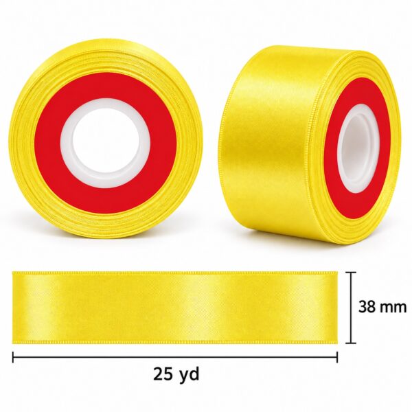 Cinta de Raso Amarillo Limón 38 mm x 25 yd Cinta de raso amarillo limón de 38 mm x 25 yd con medidas estilo El Rincón de la Icha