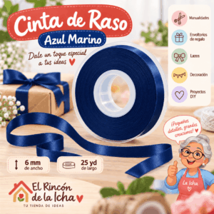 Cinta de Raso Azul Marino 6 mm x 25 yd Cinta de raso color azul marino de 6 mm x 25 yd estilo El Rincón de la Icha