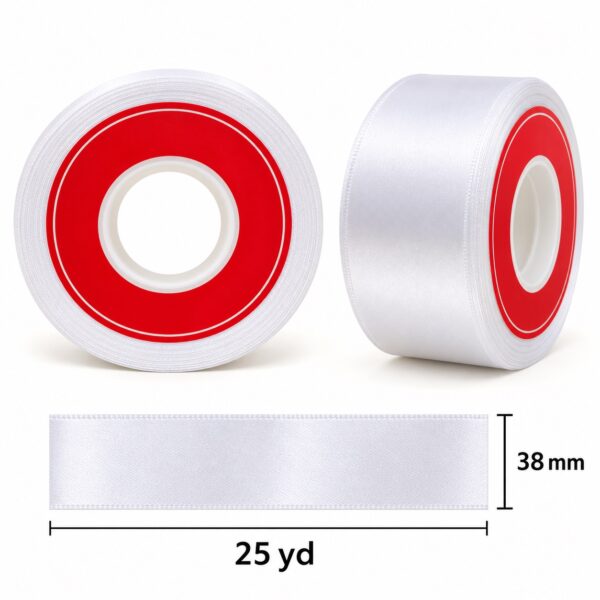 Cinta de Raso Blanco 38 mm x 25 yd Cinta de raso blanco de 38 mm x 25 yd con medidas estilo El Rincón de la Icha