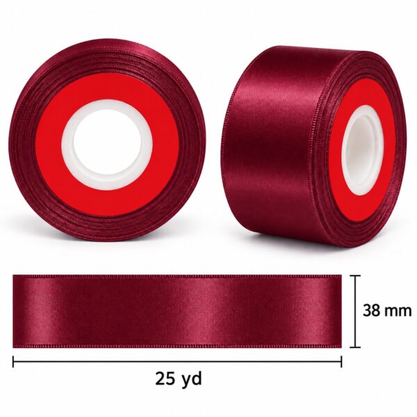 Cinta de Raso Burdeo 38 mm x 25 yd Cinta de raso burdeo de 38 mm x 25 yd con medidas estilo El Rincón de la Icha