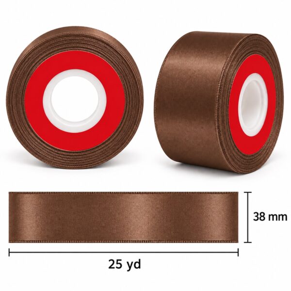 Cinta de Raso Café 38 mm x 25 yd Cinta de raso café de 38 mm x 25 yd con medidas estilo El Rincón de la Icha