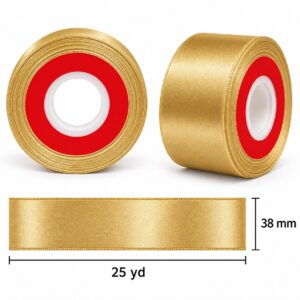 Cinta de Raso Dorada 38 mm x 25 yd Cinta de raso dorada de 38 mm x 25 yd con medidas estilo El Rincón de la Icha