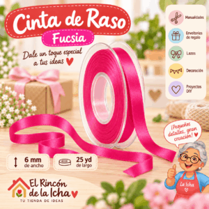Cinta de Raso Fucsia 6 mm x 25 yd Cinta de raso fucsia de 6 mm x 25 yd estilo El Rincón de la Icha