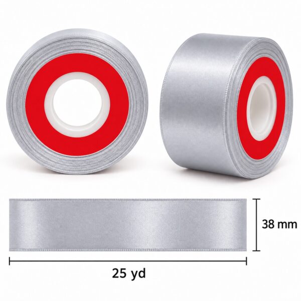 Cinta de Raso Gris Plata 38 mm x 25 yd Cinta de raso gris plata de 38 mm x 25 yd con medidas estilo El Rincón de la Icha