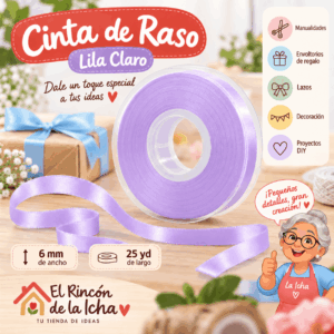Cinta de Raso Lila Claro 6 mm x 25 yd Cinta de raso color lila claro de 6 mm x 25 yd estilo El Rincón de la Icha