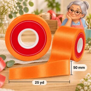 Cinta de Raso Naranjo 50 mm x 25 yd Cinta de raso naranjo de 50 mm x 25 yd estilo El Rincón de la Icha