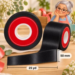 Cinta de Raso Negro 50 mm x 25 yd Cinta de raso negra de 50 mm x 25 yd estilo El Rincón de la Icha