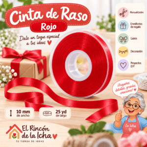 Cinta de Raso Rojo 10 mm x 25 yd Cinta de raso rojo de 10 mm x 25 yd estilo El Rincón de la Icha