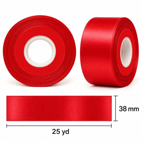 Cinta de Raso Rojo 38 mm x 25 yd Cinta de raso rojo de 38 mm x 25 yd con medidas estilo El Rincón de la Icha