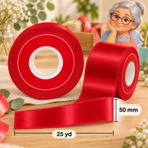 Cinta de Raso Rojo 50 mm x 25 yd Cinta de raso roja de 50 mm x 25 yd estilo El Rincón de la Icha
