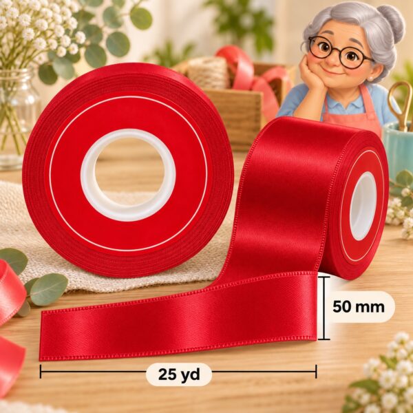 Cinta de Raso Rojo 50 mm x 25 yd Cinta de raso roja de 50 mm x 25 yd estilo El Rincón de la Icha