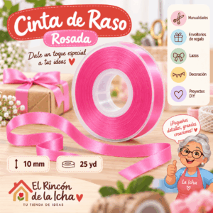 Cinta de Raso Rosada 10 mm x 25 yd Cinta de raso rosada de 10 mm x 25 yd estilo El Rincón de la Icha