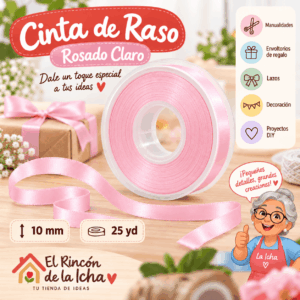 Cinta de Raso Rosado Claro 10 mm x 25 yd Cinta de raso rosado claro de 10 mm x 25 yd estilo El Rincón de la Icha