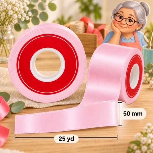 Cinta de Raso Rosado Claro 50 mm x 25 yd Cinta de raso rosada clara de 50 mm x 25 yd estilo El Rincón de la Icha