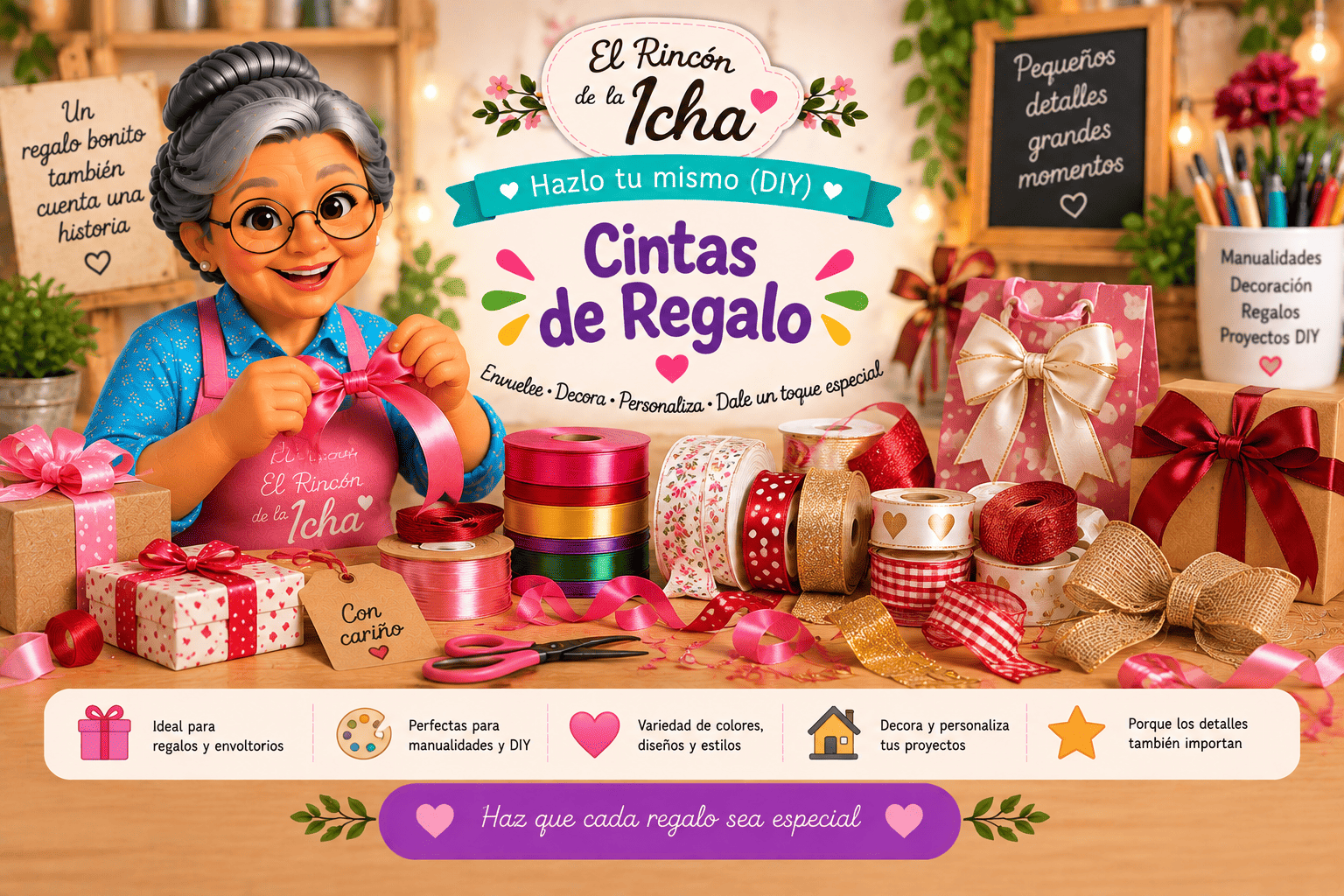 Cintas de Regalo para Envolver y Decorar | El Rincón de la Icha Cintas de regalo de distintos colores y diseños para envolver, decorar y personalizar regalos