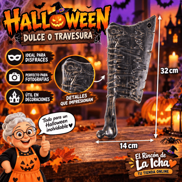 Cuchillo Carnicero Halloween Diseño Esqueleto 32 x 14 cm Cuchillo carnicero Halloween decorativo de 32 x 14 cm con diseño de esqueleto para disfraces y decoración de terror