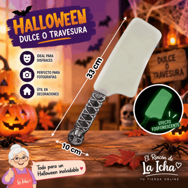 Cuchillo Carnicero Halloween Fosforescente 33 x 10 cm Cuchillo carnicero Halloween fosforescente de 33 x 10 cm para disfraces y decoración de terror