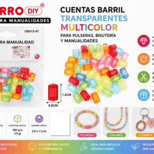 cuentas-barril-transparentes-multicolor-19g-manualidades Cuentas Barril Transparentes Multicolor 19 g para Pulseras, Bisutería y Manualidades