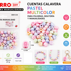 Cuentas Calavera Pastel Multicolor 21 g para Manualidades Cuentas calavera pastel multicolor de 21 g para pulseras, collares, llaveros, bisutería y manualidades DIY