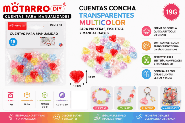cuentas-concha-transparentes-multicolor-12mm-19g-manualidades Cuentas Concha Transparentes Multicolor 12 mm 19 g para Bisutería y Manualidades