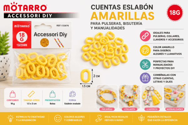 Cuentas Eslabón Amarillas 18 g para Pulseras y Manualidades Cuentas eslabón amarillas de 18 g para pulseras, collares, llaveros, bisutería y manualidades DIY