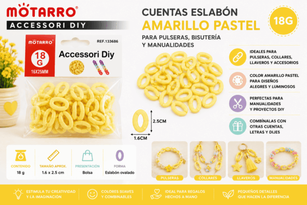 Cuentas Eslabón Amarillo Pastel 18 g para Pulseras y Manualidades Cuentas eslabón amarillo pastel de 18 g para pulseras, collares, llaveros, bisutería y manualidades DIY