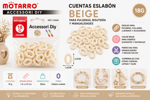 Cuentas Eslabón Beige 18 g para Pulseras y Manualidades Cuentas eslabón beige de 18 g para pulseras, collares, llaveros, bisutería y manualidades DIY