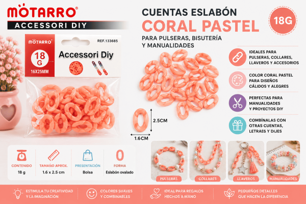 Cuentas Eslabón Coral Pastel 18 g para Pulseras y Manualidades Cuentas eslabón coral pastel de 18 g para pulseras, collares, llaveros, bisutería y manualidades DIY