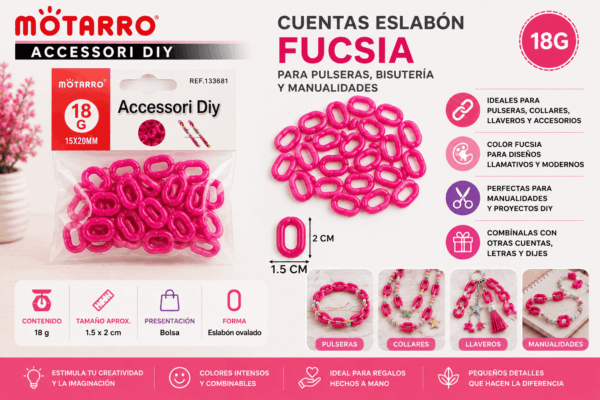 Cuentas Eslabón Fucsia 18 g para Pulseras y Manualidades Cuentas eslabón fucsia de 18 g para pulseras, collares, llaveros, bisutería y manualidades DIY