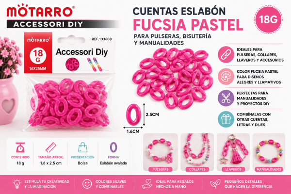 Cuentas Eslabón Fucsia Pastel 18 g para Pulseras y Manualidades Cuentas eslabón fucsia pastel de 18 g para pulseras, collares, llaveros, bisutería y manualidades DIY
