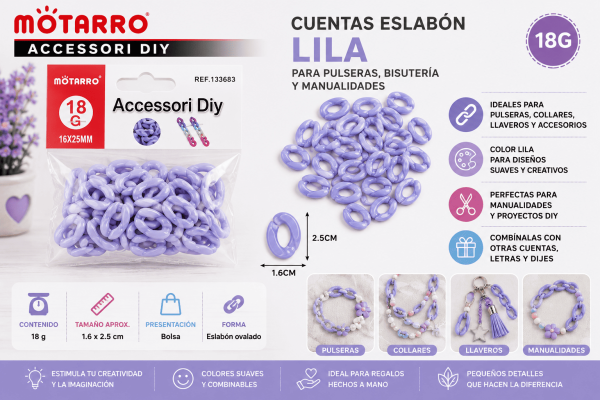 Cuentas Eslabón Lila 18 g para Pulseras y Manualidades Cuentas eslabón lila de 18 g para pulseras, collares, llaveros, bisutería y manualidades DIY