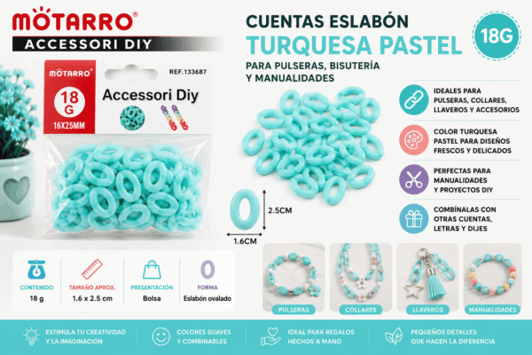Cuentas Eslabón Turquesa Pastel 18 g para Pulseras y Manualidades Cuentas eslabón turquesa pastel de 18 g para pulseras, collares, llaveros, bisutería y manualidades DIY