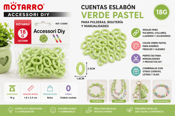 Cuentas Eslabón Verde Pastel 18 g para Pulseras y Manualidades Cuentas eslabón verde pastel de 18 g para pulseras, collares, llaveros, bisutería y manualidades DIY