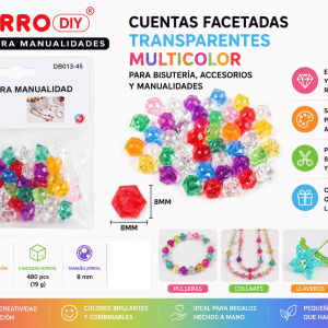cuentas-facetadas-transparentes-multicolor-8mm-19g-manualidades Cuentas Facetadas Transparentes Multicolor 8 mm 19 g para Bisutería y Manualidades